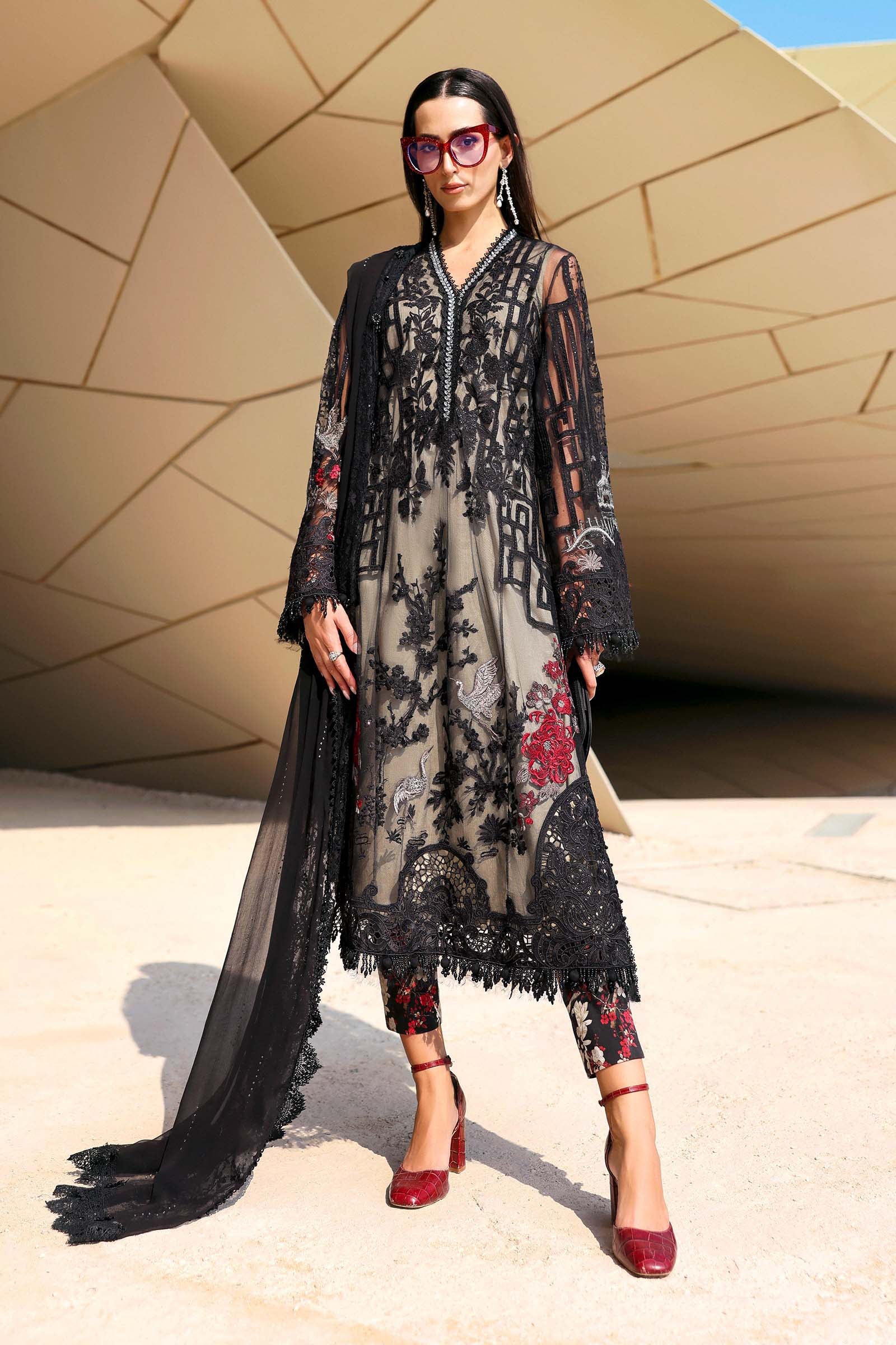 3 Piece Unstitched Embroidered Net Suit